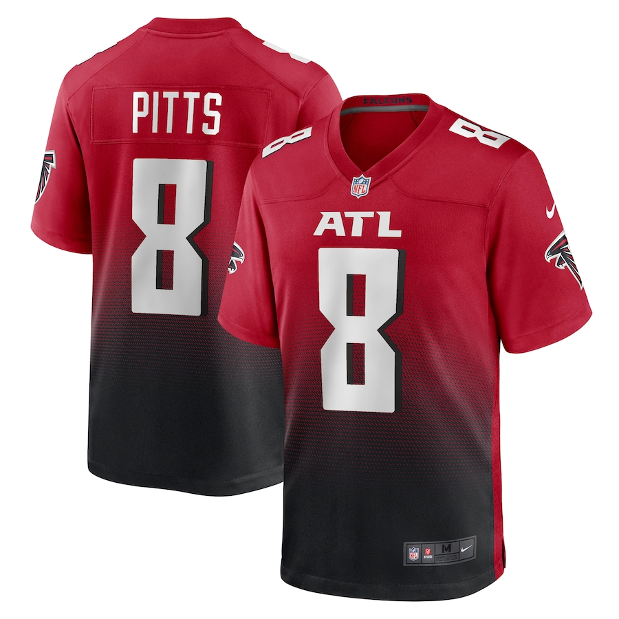 Mens Atlanta Falcons #8 Kyle Pitts Nike Red 2021 NFL Draft First Round Pick Alternate Player Game Jersey